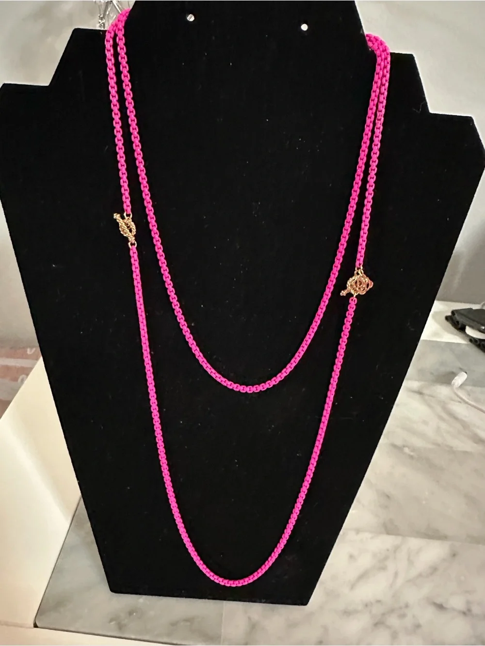 David Yurman Bel Aire Box Chain 41” Toggle Necklace Neon Pink with Gold Accents
